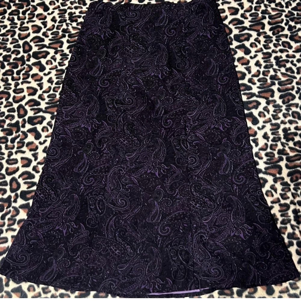Notations Black and Purple Paisley A-Line Skirt